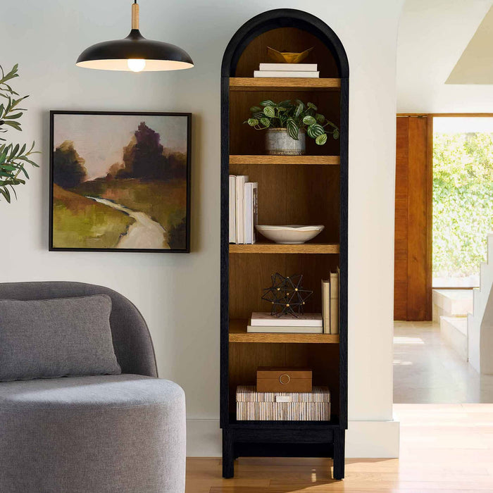 Better Homes & Gardens Juliet Narrow Arch Bookcase, Rich Black and Light Honey - new