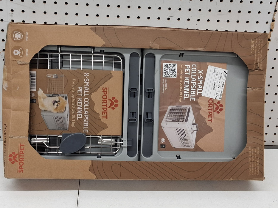 Sport Pet Designs 19-Inch Collapsible Plastic Dog Kennel, Portable Folding Pet Carrier for Small Dogs and Pets up to 20 lbs, Gray, XS - new