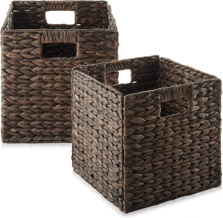 Casafield 10.5" x 10.5" Water Hyacinth Storage Baskets, Espresso - open_box