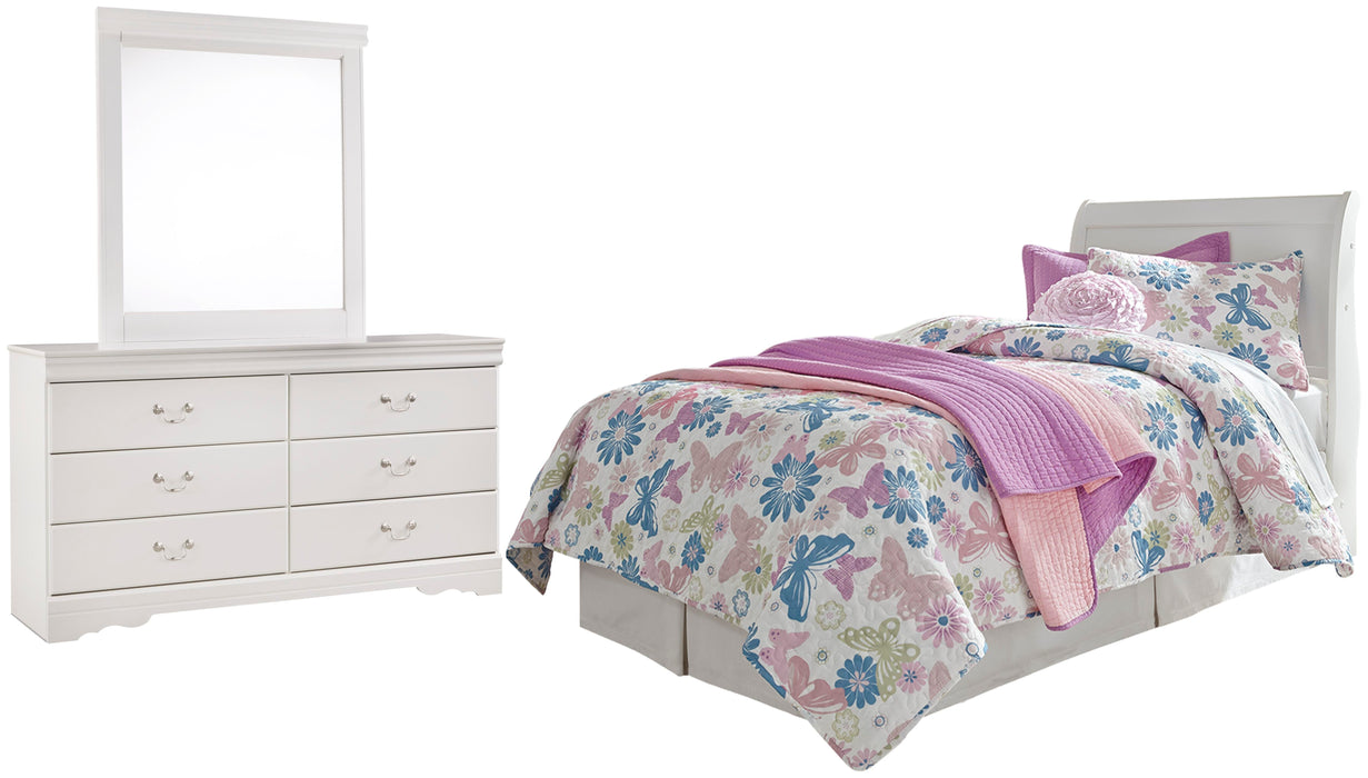 Anarasia White Anarasia Twin Sleigh Headboard, Dresser and Mirror
