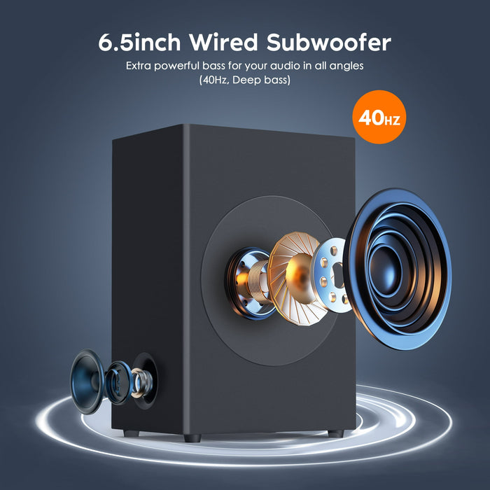 GCZ Soundbar with Subwoofer, 2.1 CH Separable Sound Bars for TV, Bluetooth/HDMI-ARC/Aux/Opt 3D Surround Sound - new