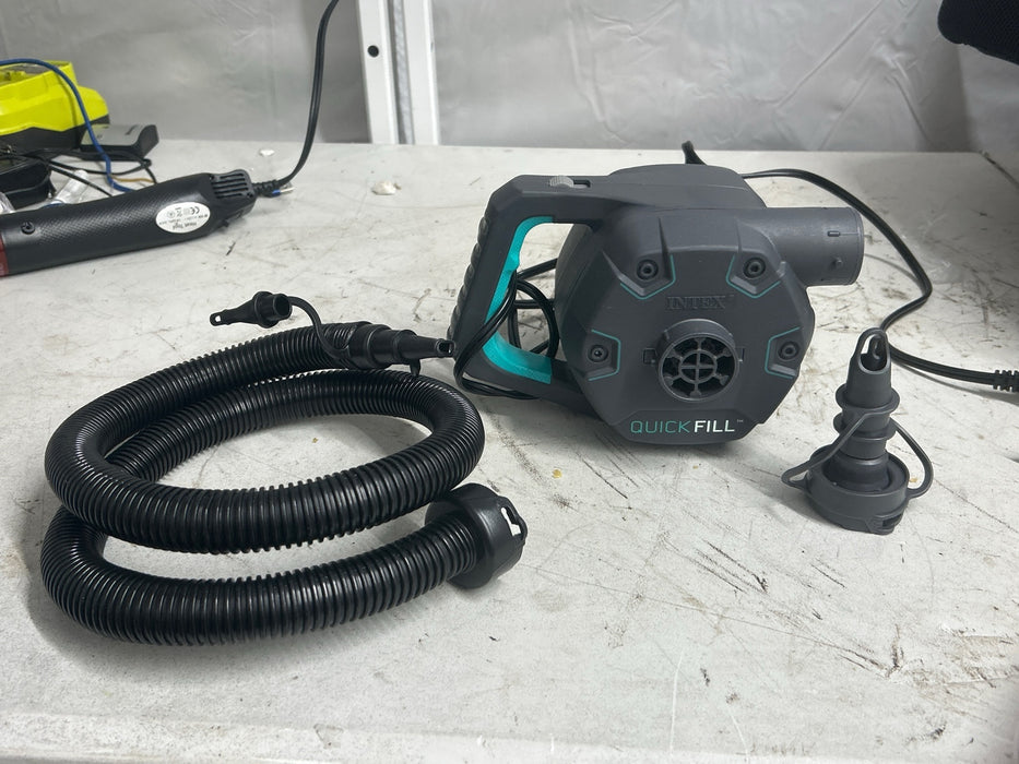 Intex Premium Quick-Fill 120V AC Electric Air Pump for Air Mattress & Inflatables, 3 Nozzles - Gray/Green - new