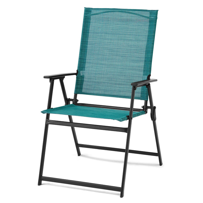 Mainstays Greyson Steel and Sling Folding Outdoor Patio Armchair - 2 Pack, Teal - new