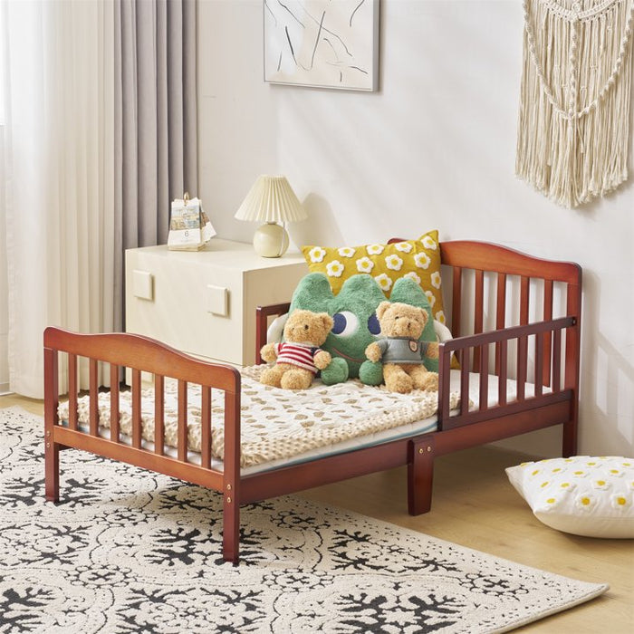 Ktaxon Baby Toddler Bed Solid Wood Bedroom Furniture with Safety Rails Espresso - new