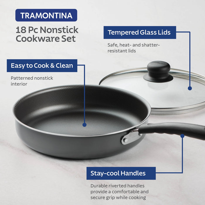 Tramontina Primaware 18 Piece Non-stick Cookware Set, Steel Gray - new
