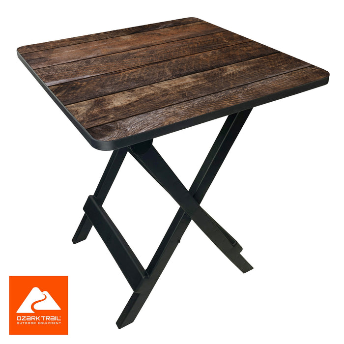 Ozark Trail 19-inch Plastic Folding Outdoor Camp Side Table, Brown Wood Print - new