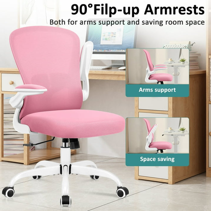 COOLHUT Office Chair, Ergonomic Desk Chair with Adjustable Lumbar Support, High Back Mesh Computer Chair with Flip-up Armrests-BIFMA Passed Task Chairs, Executive Chair for Home Office，Pink - new