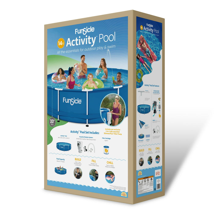 Funsicle 14ft Activity Above Ground Metal Frame Swimming Pool, Includes SkimmerPlus Pump, Round, Age 6 & up - new
