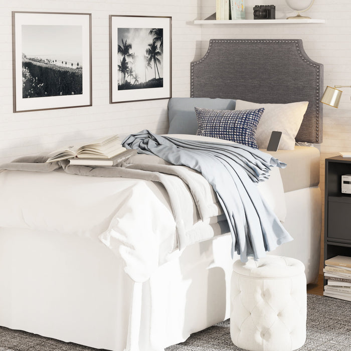 Hillsdale Upholstered Hanging Twin Headboard with Nailhead and USB Charging, Gray - open_box