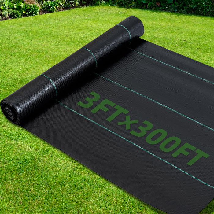 LMYYGOO 3ft x 300ft Heavy-Duty Weed Barrier Fabric Premium 3.5 oz Ground Cover Weed Block Gardening Mat,Easy Installation & Superior Weed Control (3 * 300FT) - open_box