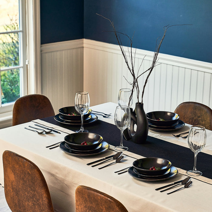 Thyme & Table Onyx 12-Piece Ceramic Dinnerware Set Black - new