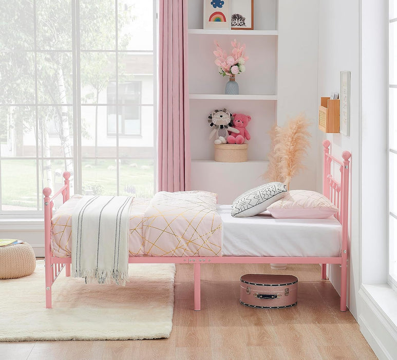 VECELO Twin Size Metal Platform Bed Frame with Headboard and Footboard, Heavy Duty Slat Support/No Box Spring Needed Mattress Foundation/Underbed Storage Space, Victorian Style - new