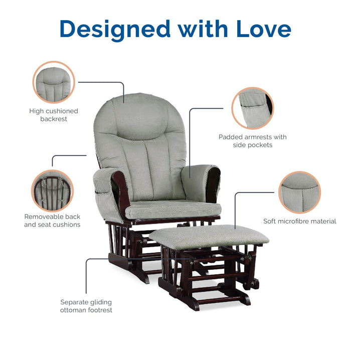 Baby Relax Huntington Glider Rocker, Gray and Espresso - new