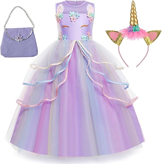 Unicorn Dress for Girls Unicorn Costume Pageant Princess Dress Party Birthday Christmas Long Gown with Accessories - new