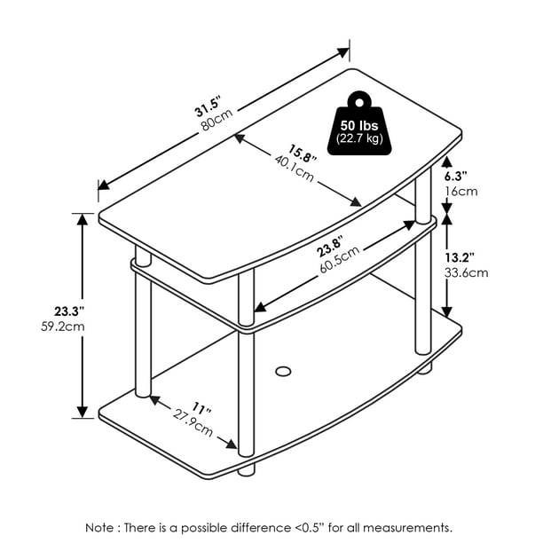Furinno Turn-N-Tube No Tools 3-Tier TV Stands in White/White - new