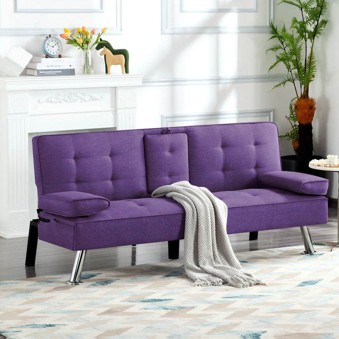 Gewnee Futon Sleeper Sofa Bed Modern Polyester Couch Convertible Folding Recliner Furniture with 2 Cup Holders for Guest Room,Living Room.Purple - used_good