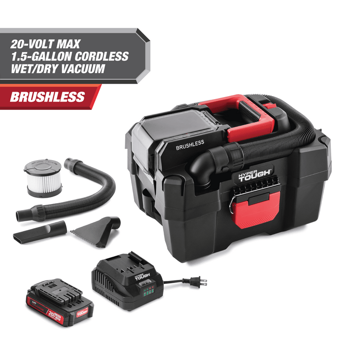 Hyper Tough 1.5 Gallon Wet Dry Vac, 20V Max, Brushless Motor, Cordless, Battery and Charger Included - new