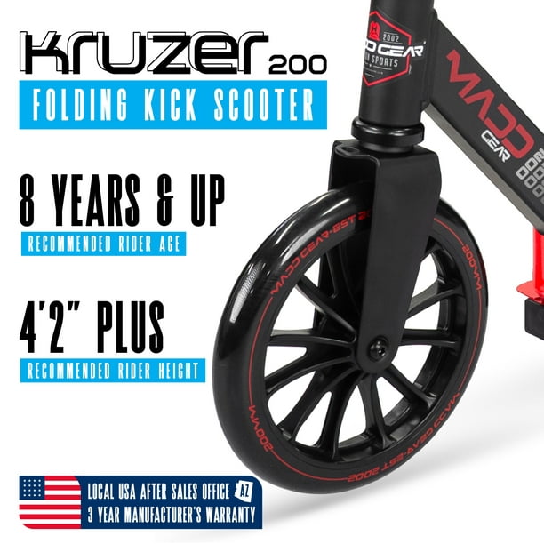 Folding Commuter Kick Scooter for Adults and Teens – Adjustable Handlebar – Big 200mm Wheels – Lightweight Durable Frame – Madd Gear Red Kruzer 200kkk - new
