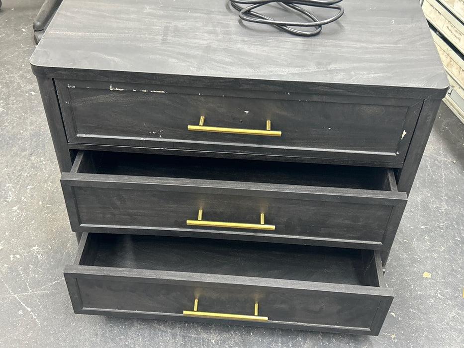 Better Homes & Gardens Oaklee 3 Drawer Nightstand with USB, Charcoal Finish - open_box