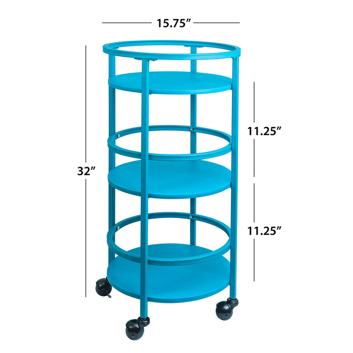 Mainstays 32" 3-Tier Rolling Round Kitchen Bar Storage Cart, Blue - new