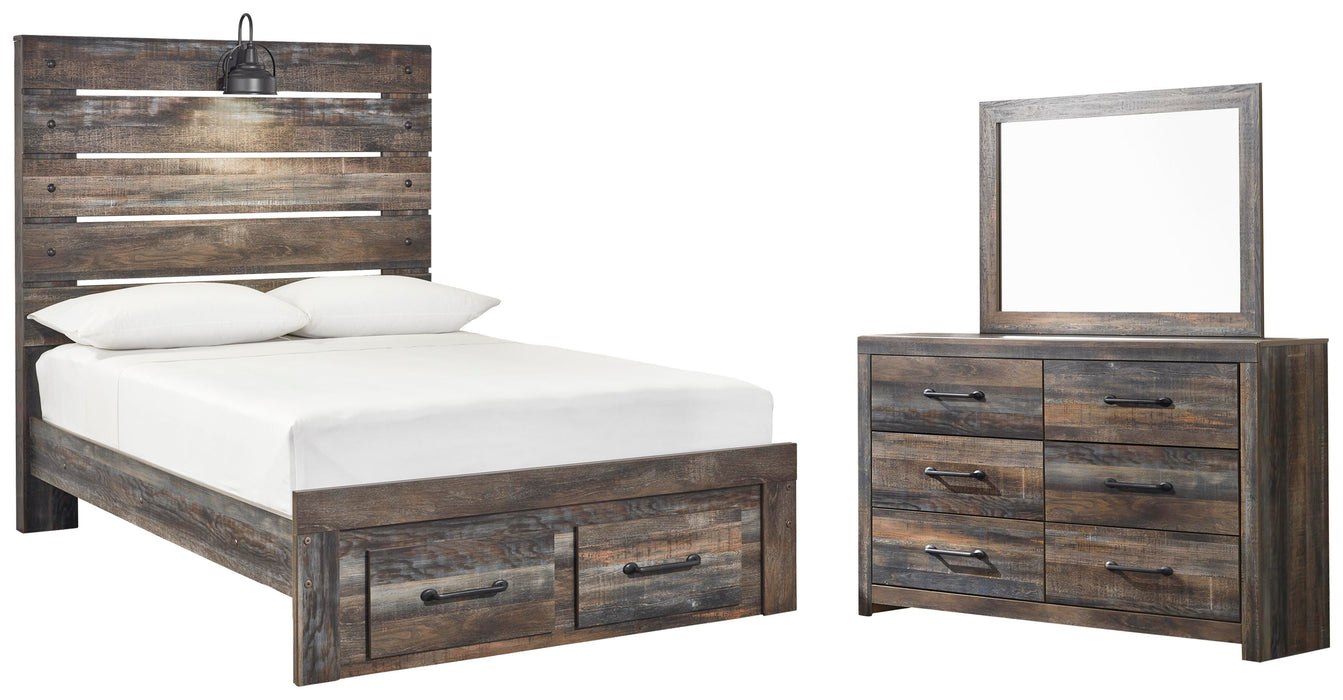 Drystan Multi Drystan Full Panel Bed with 2 Storage Drawers with Mirrored Dresser