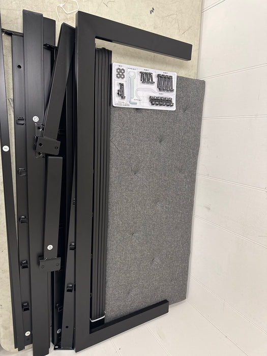 Amolife Twin Size Metal Bed Frame with Upholstered Headboard, Dark Gray - new