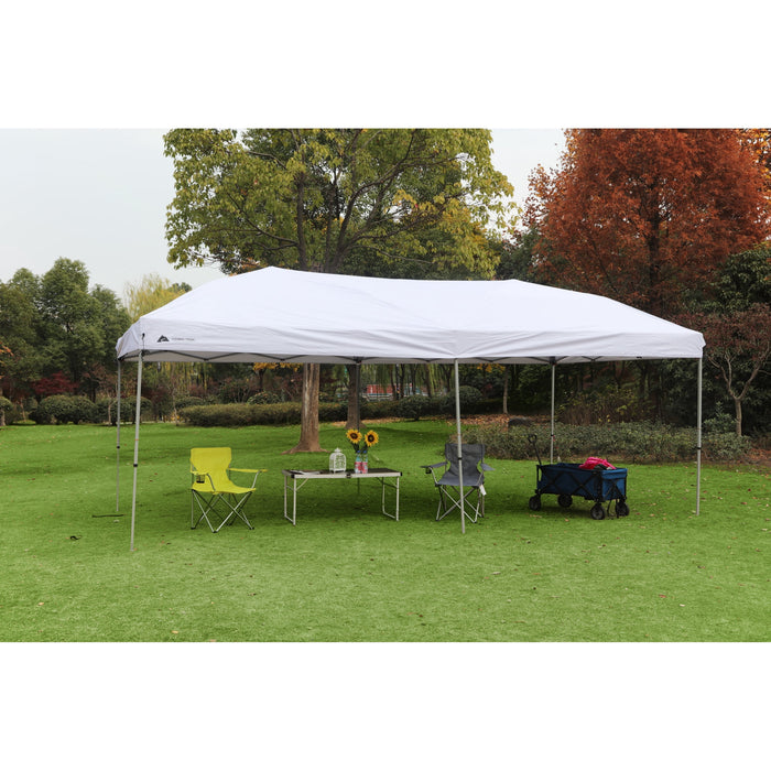 Ozark Trail 20x10 ft Straight Leg Pop Up Canopy Tent with Wheeled Bag – Outdoor Event Shelter, White - use_like_new