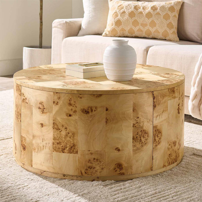 Better Homes & Gardens Burlwood Round Coffee Table, Light Burl Wood Veneer - new