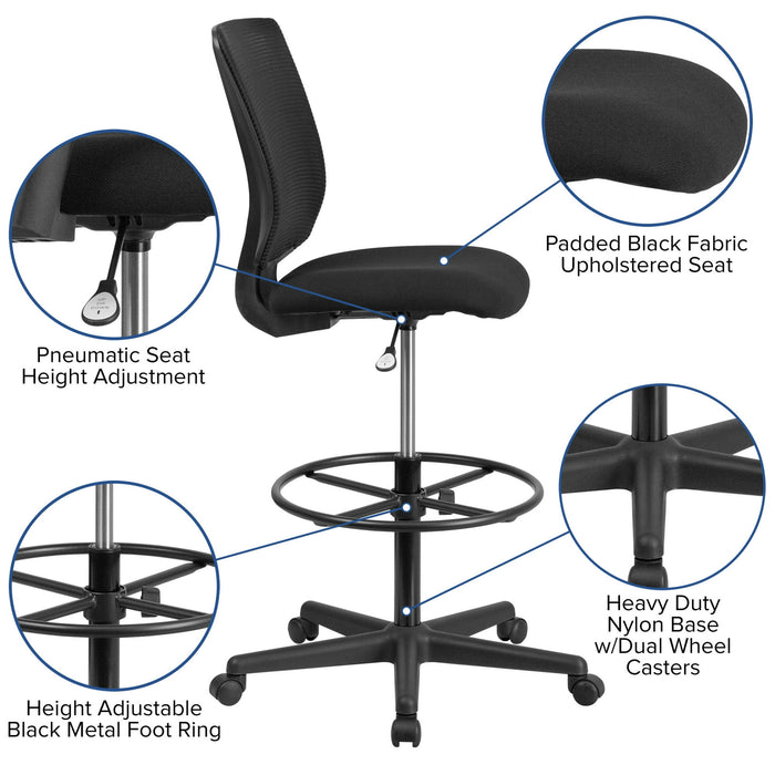 Flash Furniture Harper Ergonomic Mid-Back Mesh Drafting Chair with Black Fabric Seat and Adjustable Foot Ring - new
