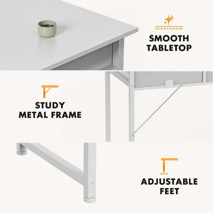 Gianna 32 Inch Desk with 2 Drawers Home Office Computer PC Table with Fabric Storage Bag, Study Writing Wood Deskboard for Small Spaces,White - open_box