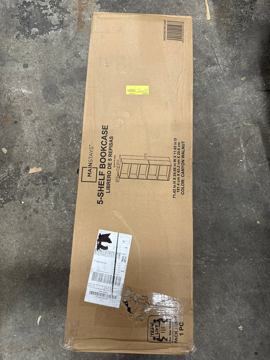 Mainstays 5-Shelf Bookcase with Adjustable Shelves, Canyon Walnut - new