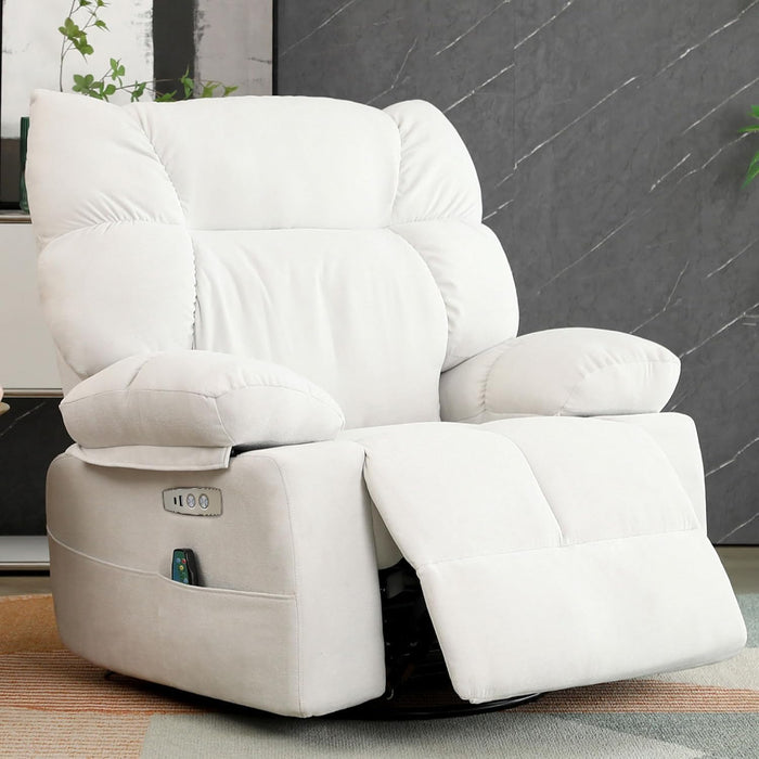 EDWELL White Power Recliner Chair, Swivel Rocking Recliner Chairs for Adults with Massage and Heated, Soft Single Reclining Swivel Sofa with USB, USB-C Ports for Living Room - use_like_new