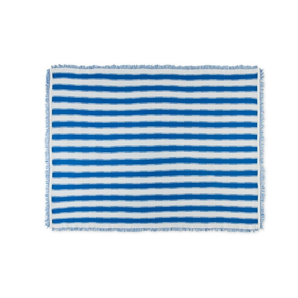 Mainstays by Becky G. & Alejandra Tapestry Knit Throw, Blue Stripe, 50" x 60" - open_box