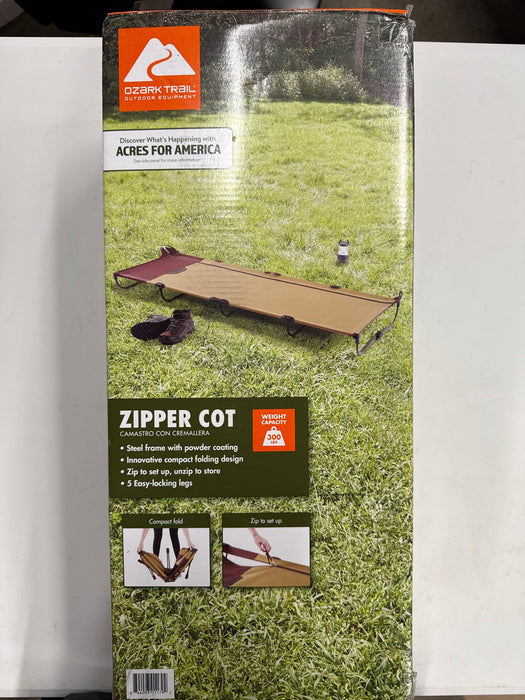 Ozark Trail Zipper Cot, Adult, 75.5" x26" x 5.5" - new