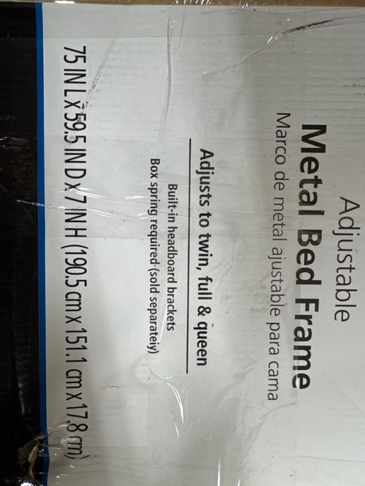 Mainstays 7" Twin/Full/Queen Size Adjustable Metal Bed Frame, Black, Box Spring Required - new