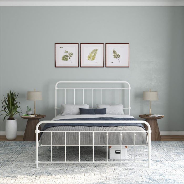 DHP Wallace Metal Platform Bed Frame with Headboard, Queen, White - new