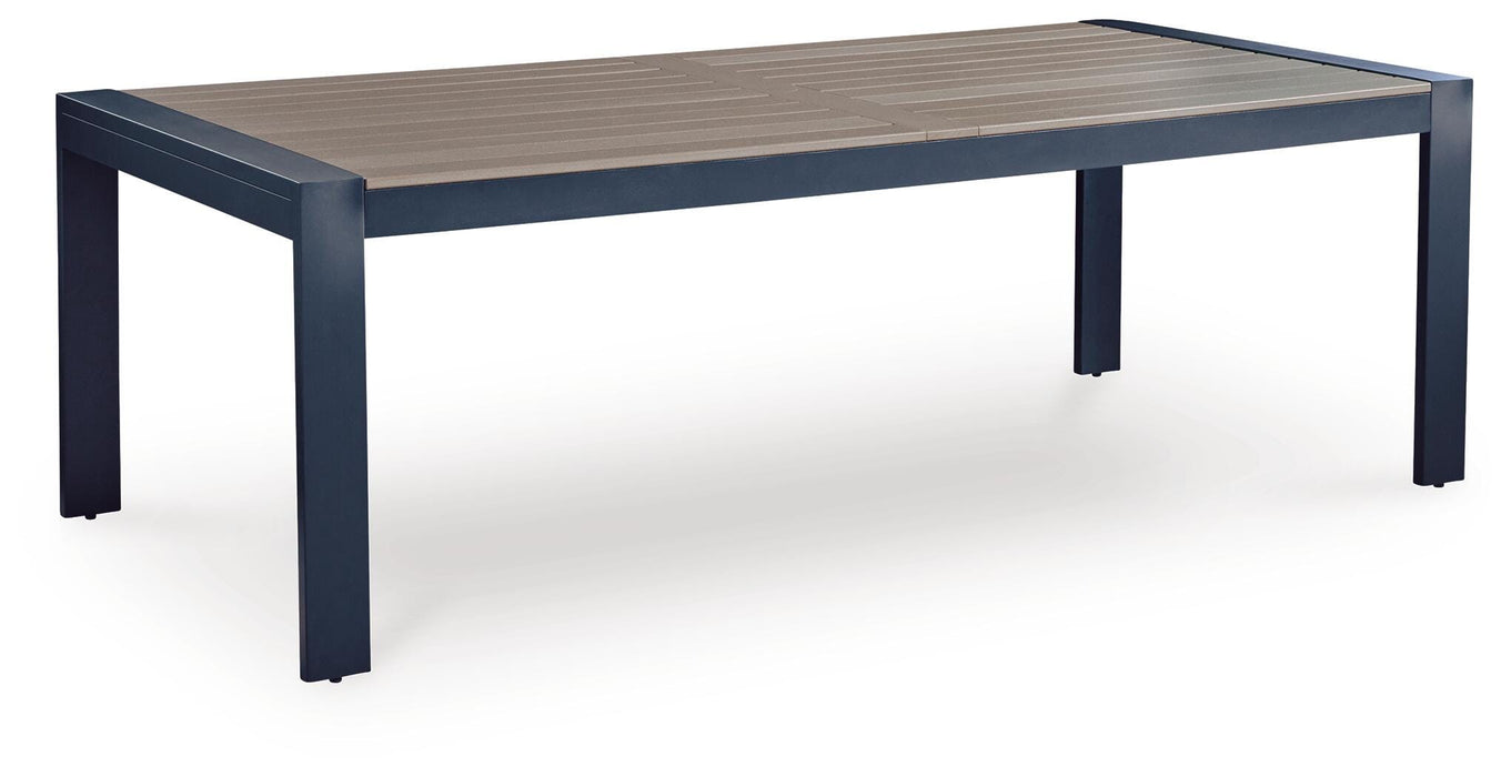 Mabry Shores Navy Blue/Driftwood RECT Dining Table w/UMB OPT
