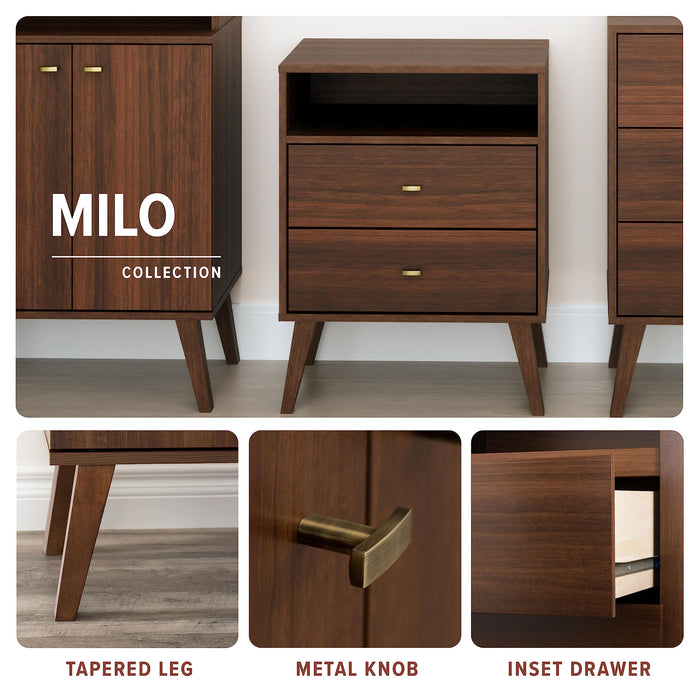 Prepac Milo Mid-Century Modern Bookcase with Six Shelves, Two Doors, and Brushed Brass-Finished Knobs - new