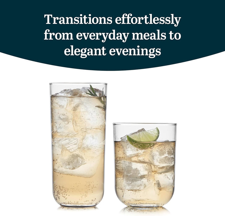 Libbey Polaris Tumbler and Rocks Glass Set, Elegant Drinkware Glasses Set, Lead-Free Tall Drinking Glasses with Modern Clean Lines, Dishwasher Safe Drinking Glasses Set of 16, Axis - new