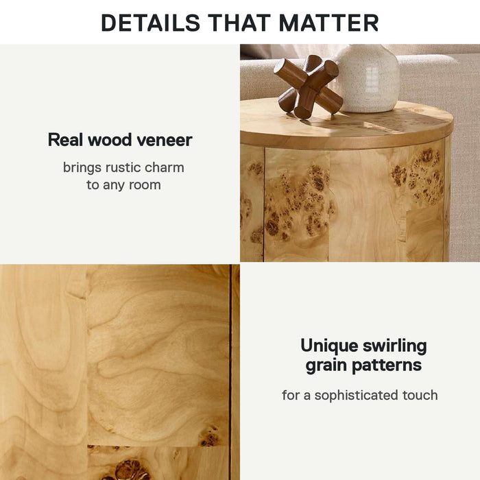 Better Homes & Gardens Burlwood Round End Table, Light Burl Wood Veneer - new