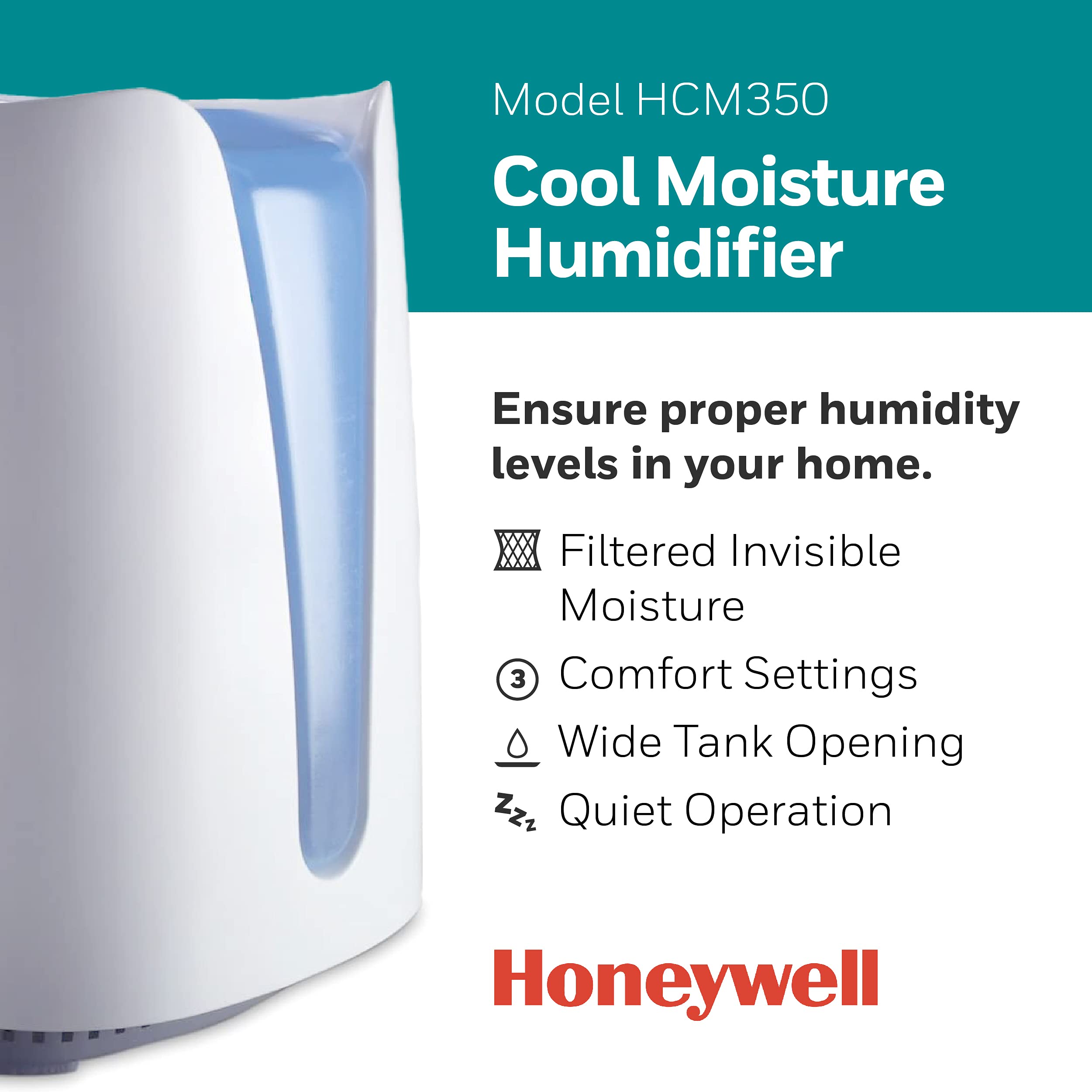 Honeywell Cool Moisture Humidifier, Medium Room, 1 Gallon Tank, White – Invisible Moisture Humidifier for Baby, Kids, Adult Bedrooms – Quiet and Easy to Clean with UV Technology for Everyday Comfort - open_box