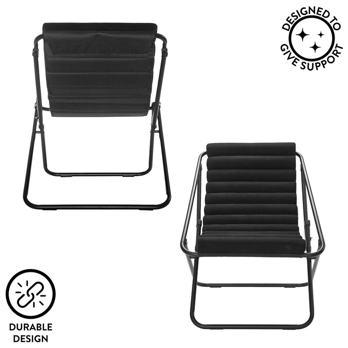 Stylehouse Ribbed Folding Sling Lounge Chair, Black, 28" L x 22" W x 30" H - new