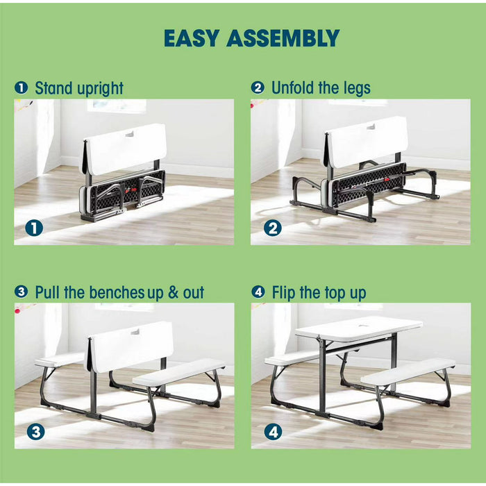 Your Zone Folding Kid's Picnic Activity Table for Ages 3-8, White - new