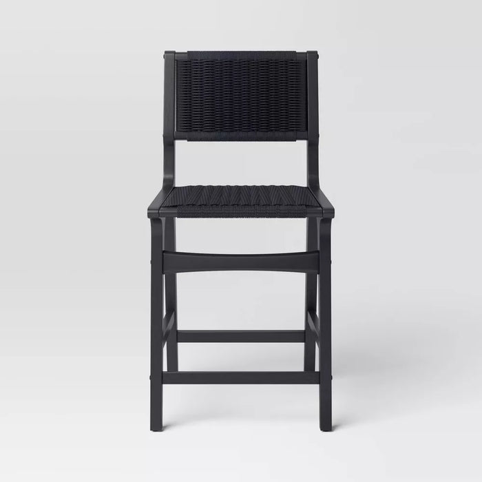 Ceylon Woven Counter Height Barstool Black - Threshold: Rubberwood Frame, Metal Hardware, Fixed 24" Seat Height - new