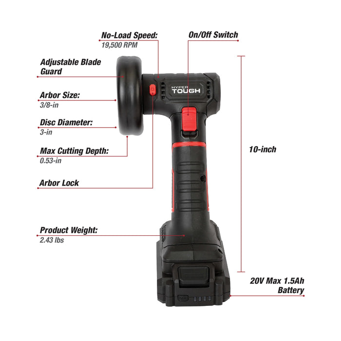 Hyper Tough 20V Max Brushless Cordless Cut-Off Tool with 1.5Ah Lithium-Ion Battery and Charger - use_like_new