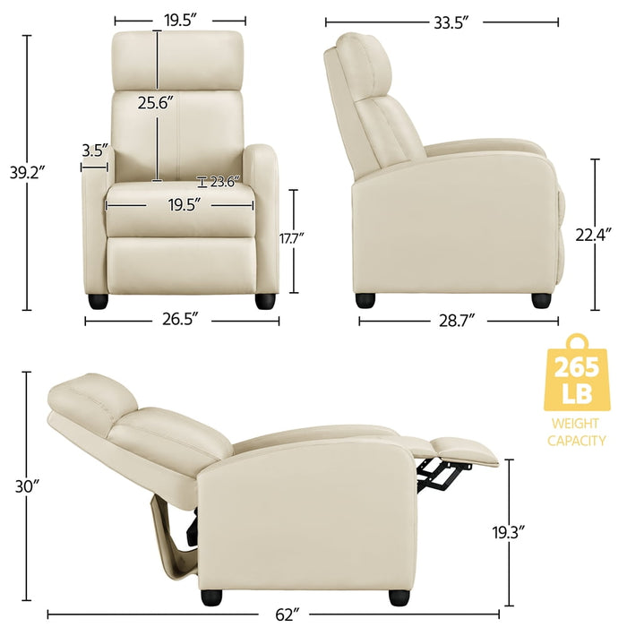 Yaheetech Adjustable PU Leather Recliner Chair with Pocket Spring, Beige - new
