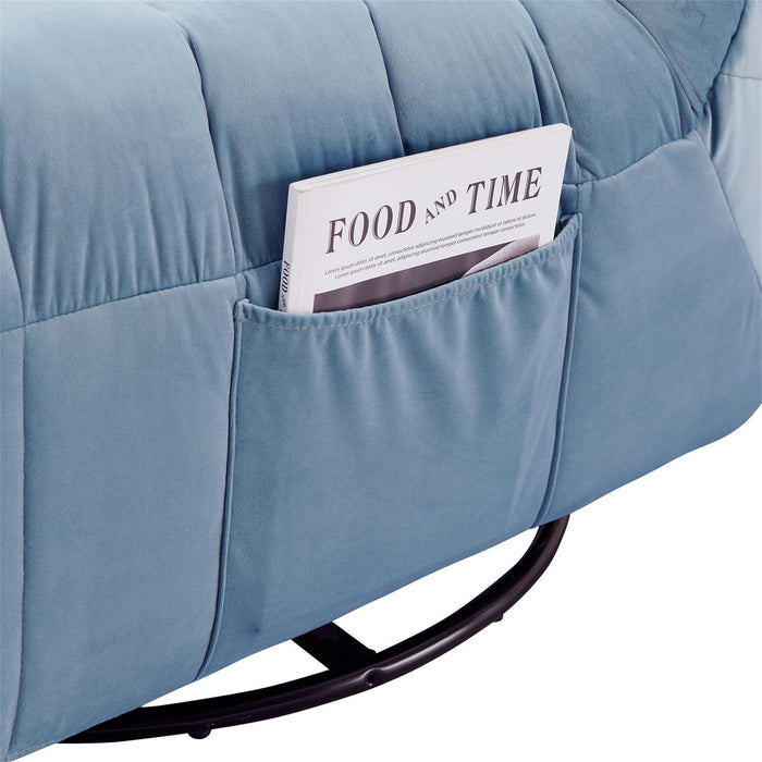 Aukfa 360 Swivel Rocker Recliner Chair Upholstered Plush Sofa for Living Room, Velvet, Blue - open_box