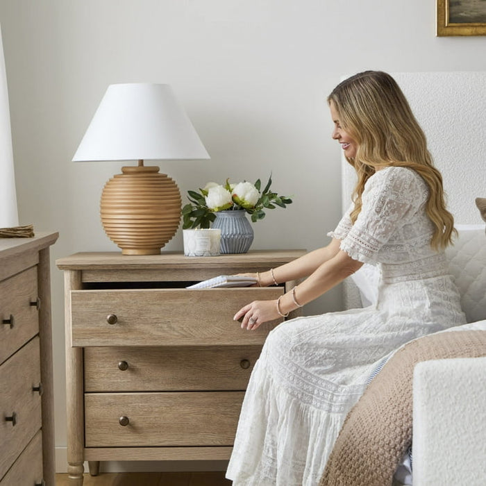 My Texas House Monroe 3 Drawer Nightstand with USB, Brushed Oak Finish - open_box