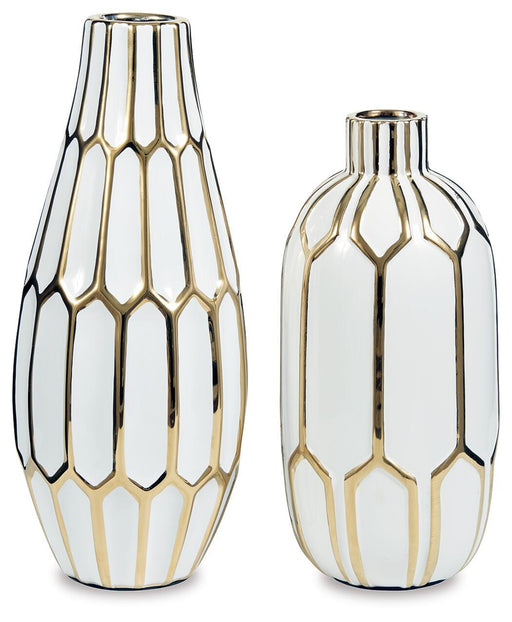 Signature Design Gold Finish/White I/O Vase Set (2/CN)