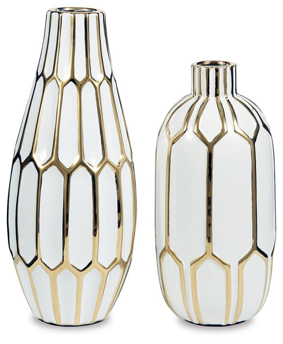 Signature Design Gold Finish/White I/O Vase Set (2/CN)
